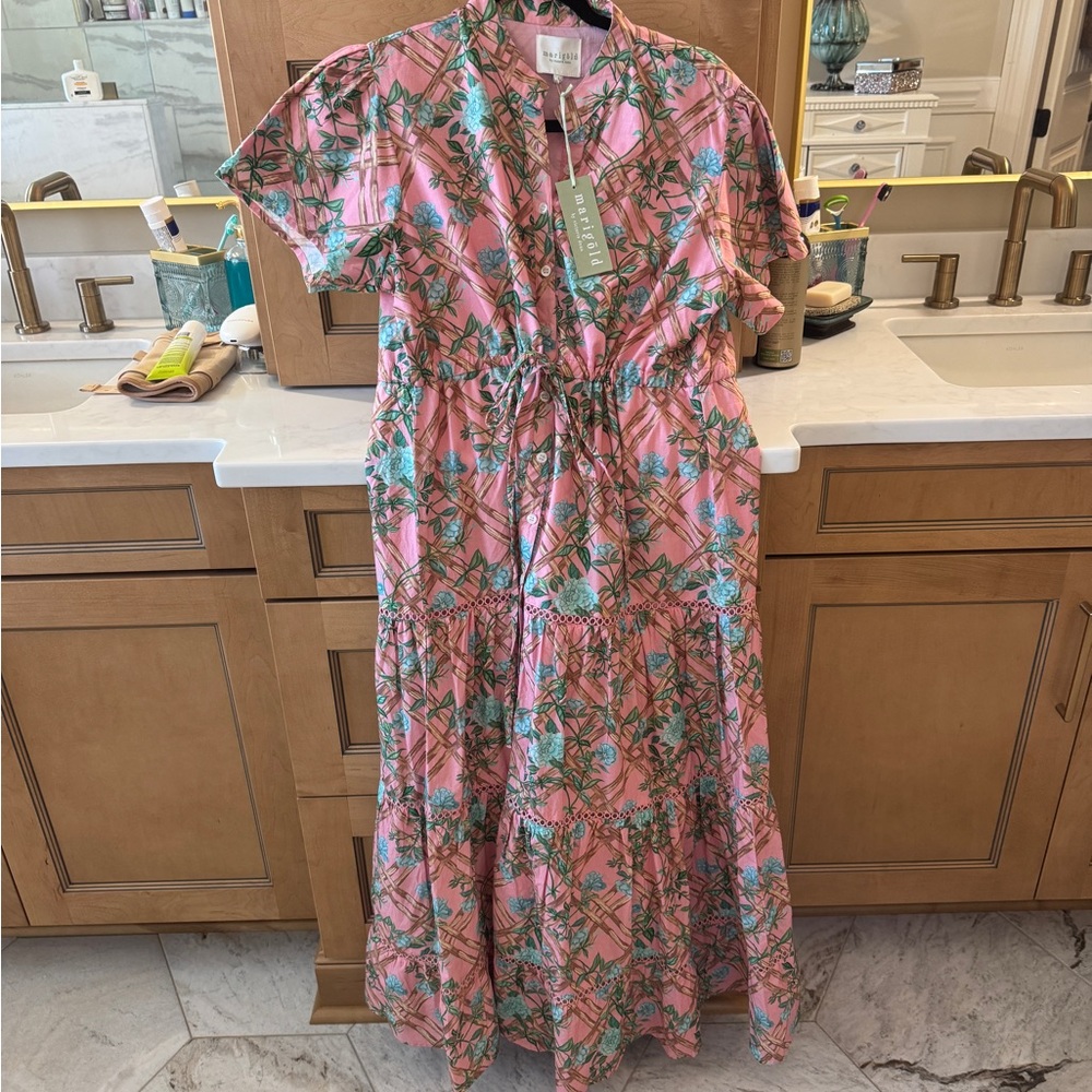 Floral Pink and Green Maxi Dress